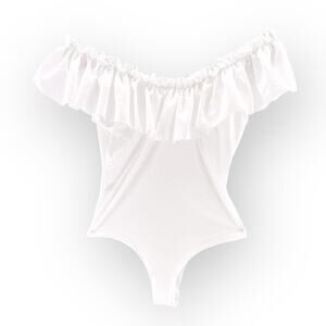 White Ruffle Off-the-shoulder Boho Bodysuit Minimalist Staple NWOT | Sz M [85]